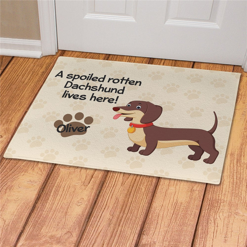 Dachshund Spoiled Here Personalized Doormat - Custom Dog Lover Mat - LED Gift Works