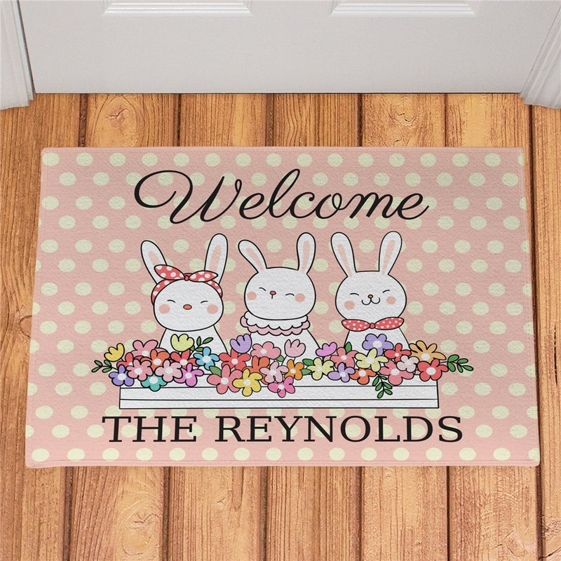 Vintage Bunnies Personalized Doormat - Custom Easter Welcome Mat - LED Gift Works