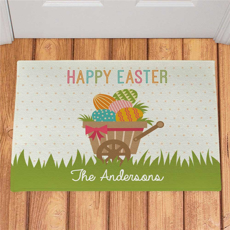 Easter Wheelbarrow Personalized Doormat - Custom Spring Welcome Mat - LED Gift Works