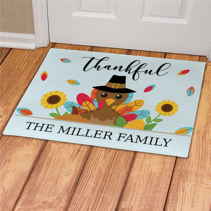 Thankful Turkey Personalized Doormat - Custom Thanksgiving Entry Mat - LED Gift Works