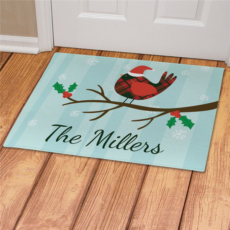 Christmas Cardinal Hat Personalized Doormat - Custom Holiday Entry Mat - LED Gift Works