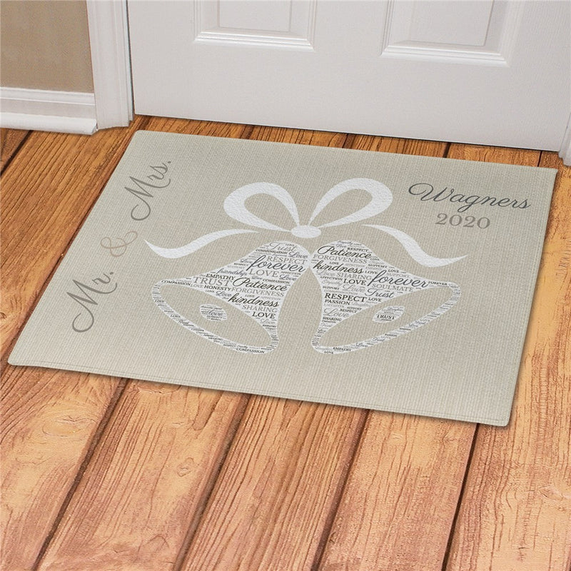 Wedding Bells Word Art Personalized Doormat - Custom Couple's Welcome Mat - LED Gift Works