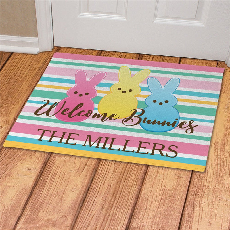 Bunnies Striped Personalized Doormat - Custom Easter Welcome Mat - LED Gift Works