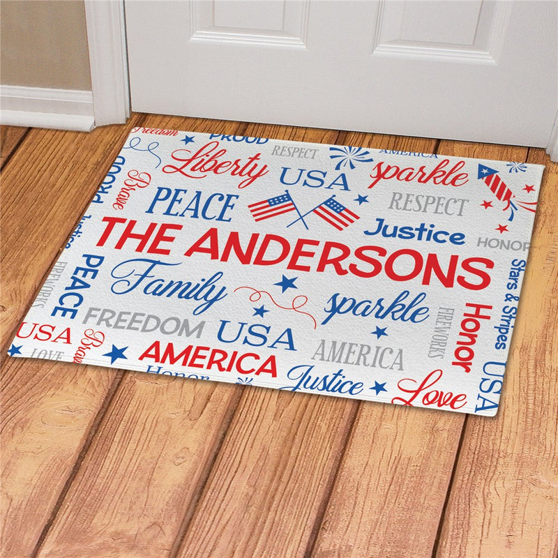 Fourth of July Word Art Personalized Doormat - Custom Patriotic Entry Mat - LED Gift Works