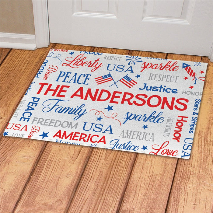 Fourth of July Word Art Personalized Doormat - Custom Patriotic Entry Mat - Way Up Gifts
