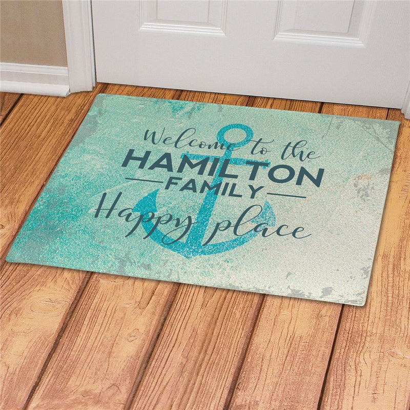 Happy Place Personalized Welcome Mat - Custom Anchor Entry Mat with Message - LED Gift Works