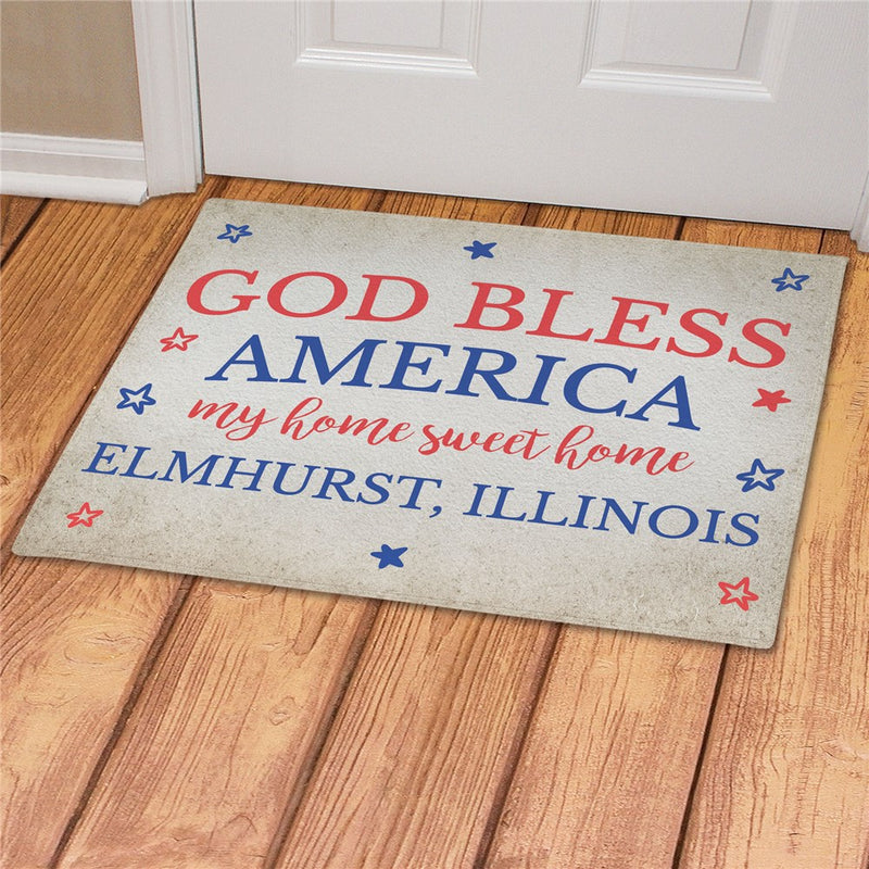 God Bless America Personalized Doormat - Custom Patriotic Welcome Mat - LED Gift Works