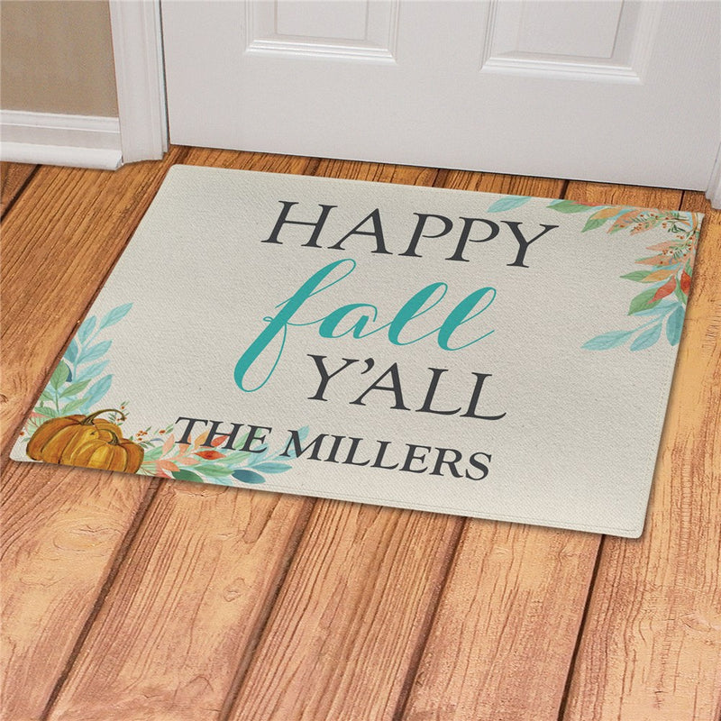 Happy Fall Y'all Personalized Doormat - Custom Autumn Welcome Mat - LED Gift Works