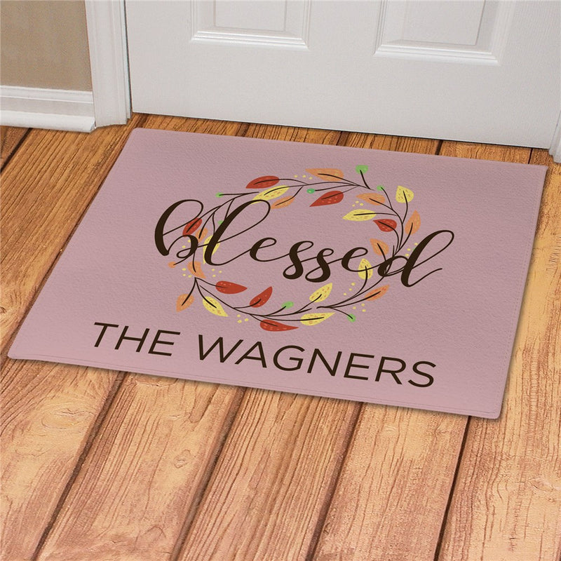 Blessed Wreath with Leaves Personalized Doormat - Custom Welcome Mat - LED Gift Works