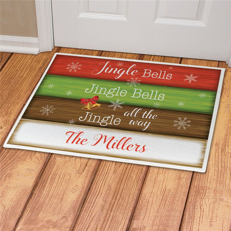 Jingle Bells Personalized Doormat - Custom Holiday Welcome Mat - LED Gift Works