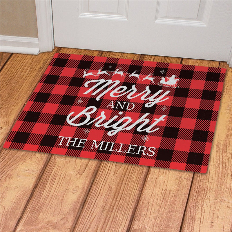 Merry and Bright Personalized Doormat - Custom Holiday Doormat - LED Gift Works