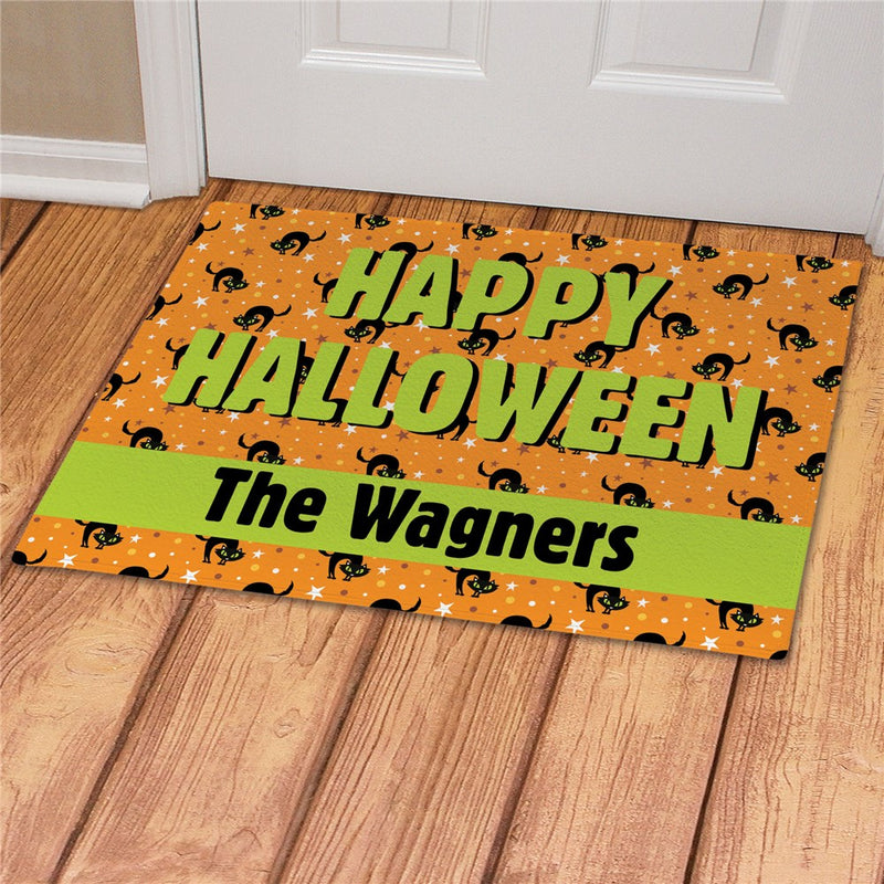 Happy Halloween Cats Personalized Doormat - Custom Holiday Pet Mat - LED Gift Works