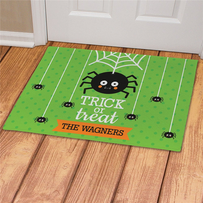 Spider Trick or Treat Personalized Doormat - Custom Halloween Mat - LED Gift Works