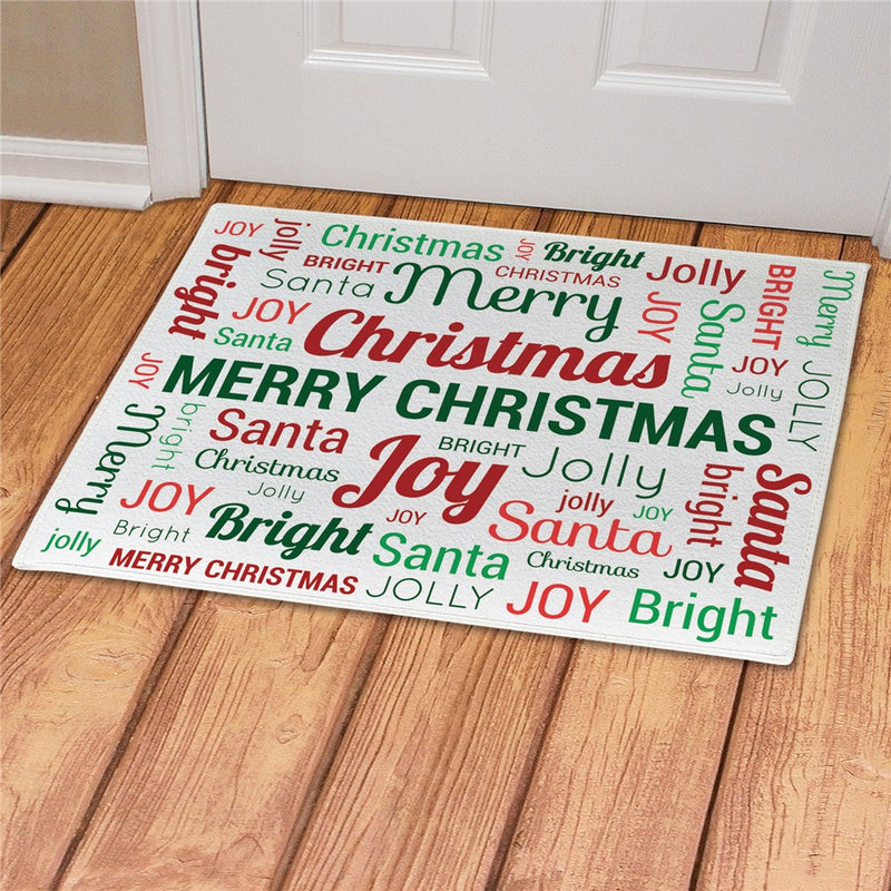 Merry Christmas Word Art Personalized Doormat - Custom Holiday Entry Mat - LED Gift Works