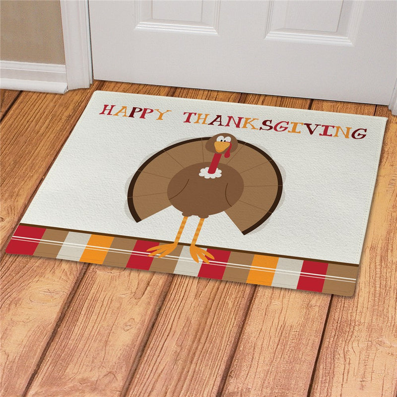 Happy Thanksgiving Turkey Personalized Doormat - Custom Holiday Entry Mat - LED Gift Works