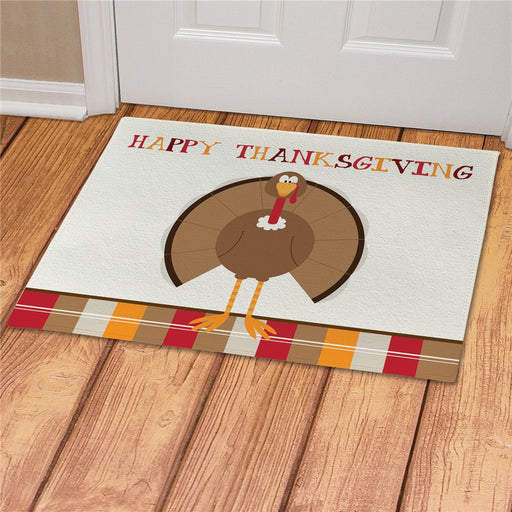 Happy Thanksgiving Turkey Personalized Doormat - Custom Holiday Entry Mat - Way Up Gifts