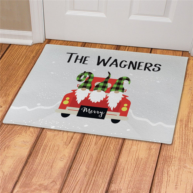 Christmas Truck Plaid Gnomes Personalized Doormat - Custom Holiday Entry Mat - LED Gift Works
