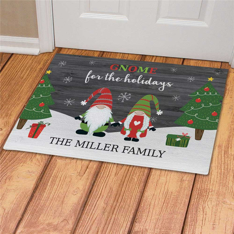 Gnome for the Holidays Personalized Doormat - Custom Christmas Entry Mat - LED Gift Works