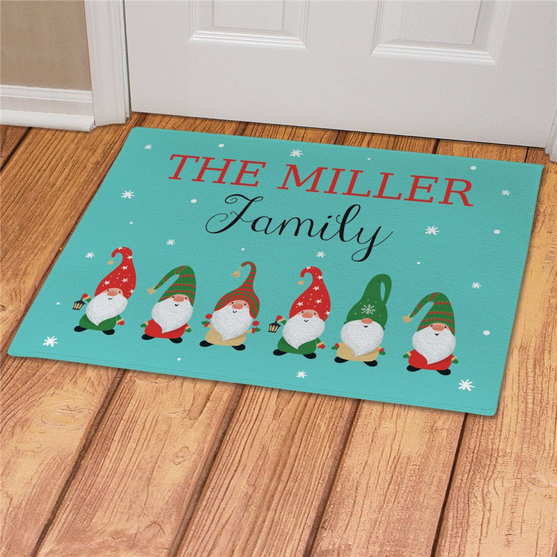 Christmas Gnome Family Personalized Doormat - Custom Holiday Welcome Mat - LED Gift Works