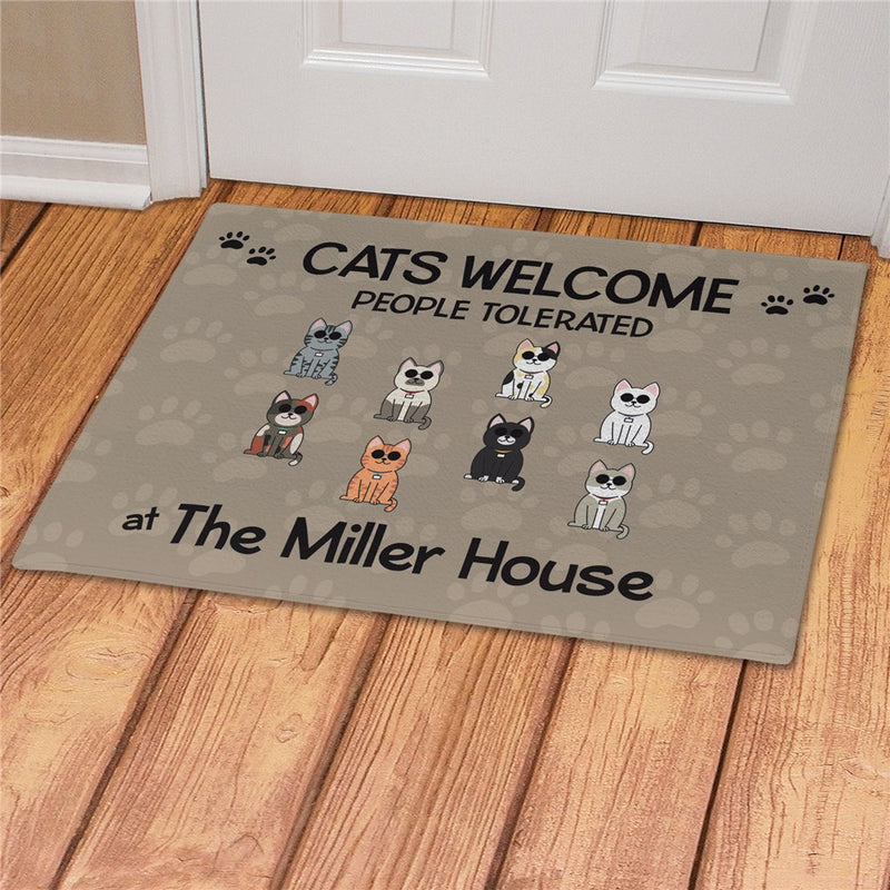 Cat's Welcome People Tolerated Personalized Doormat - Custom Pet Entry Mat - LED Gift Works