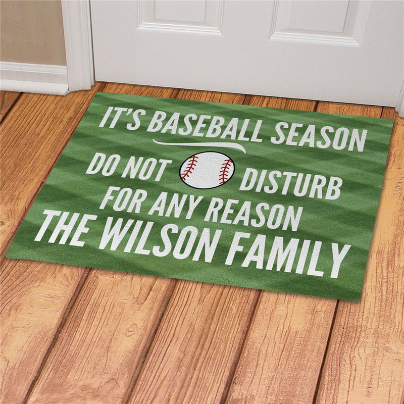 Baseball Season Do Not Disturb Personalized Doormat - Custom Sports Entry Mat - LED Gift Works