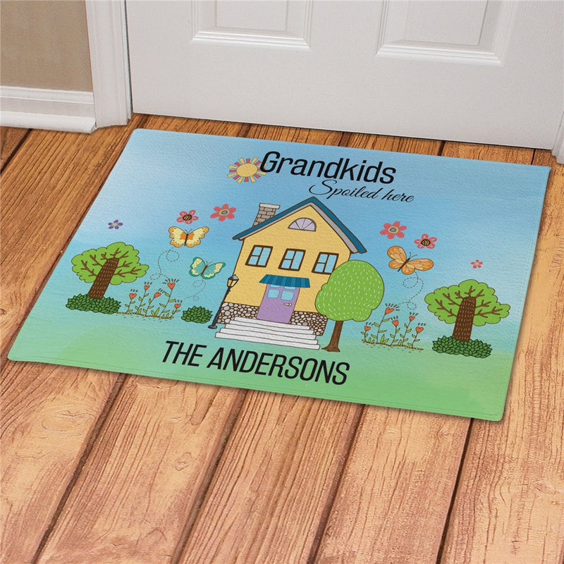 Grandchildren Spoiled Here Personalized Doormat - Custom Family Entry Mat - LED Gift Works