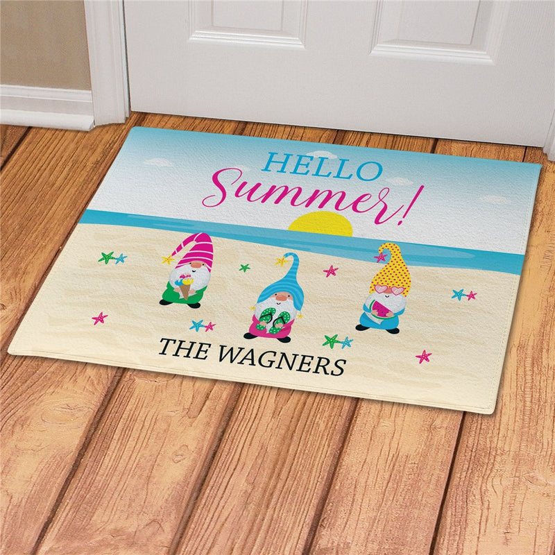 Hello Summer Gnomes Personalized Doormat - Custom Seasonal Welcome Mat - LED Gift Works