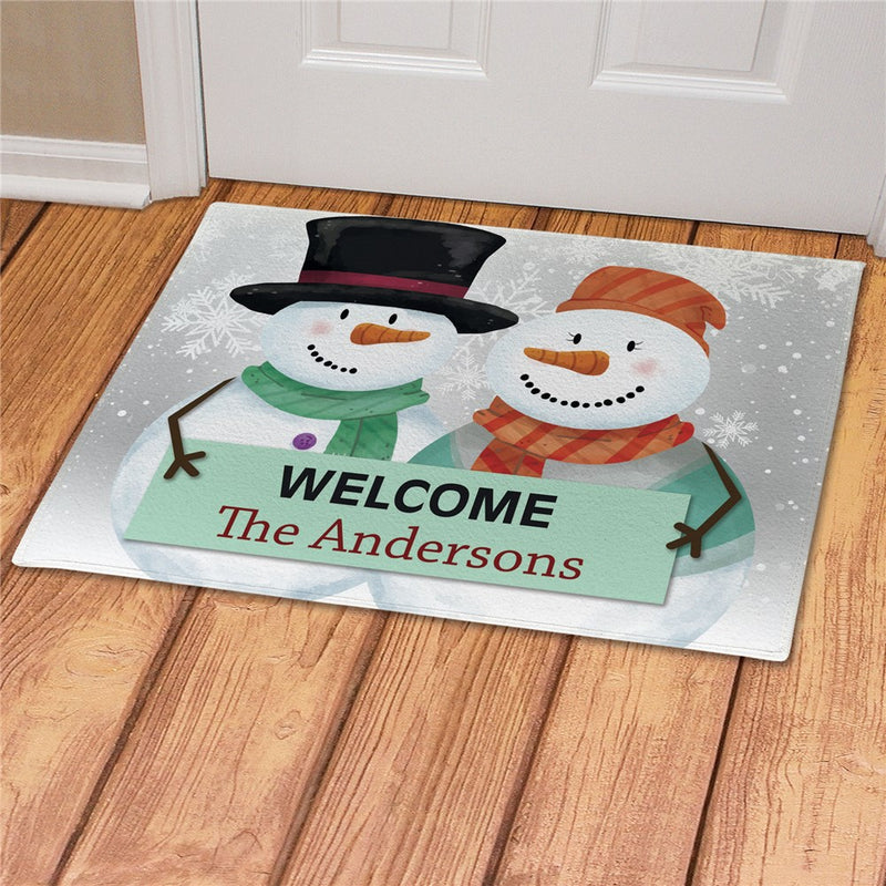 Snowmen Personalized Doormat - Custom Winter Family Entry Mat - LED Gift Works