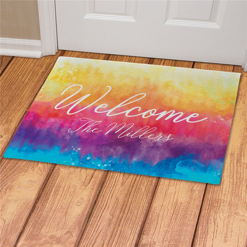 Tie Dye Colors Personalized Doormat - Custom Bright Welcome Mat - LED Gift Works
