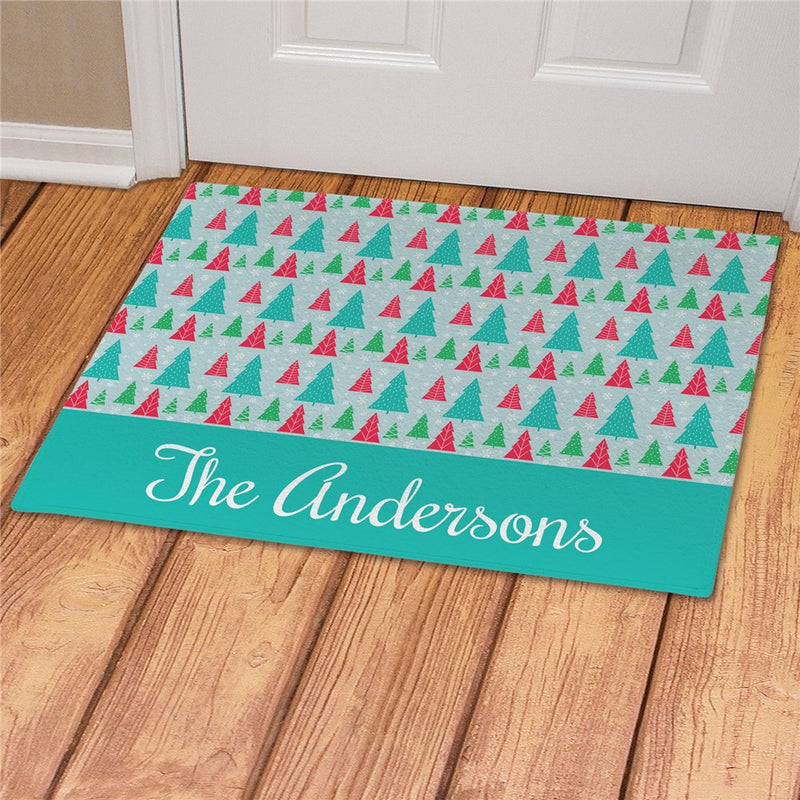Christmas Trees Personalized Doormat - Custom Seasonal Welcome Mat - LED Gift Works