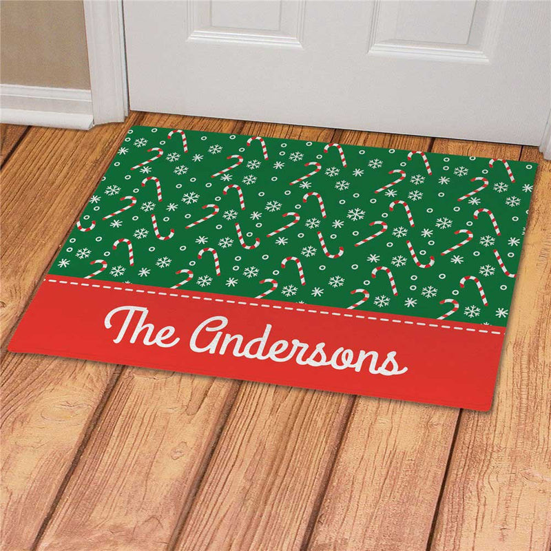 Candy Canes Personalized Doormat - Custom Christmas Entry Mat - LED Gift Works