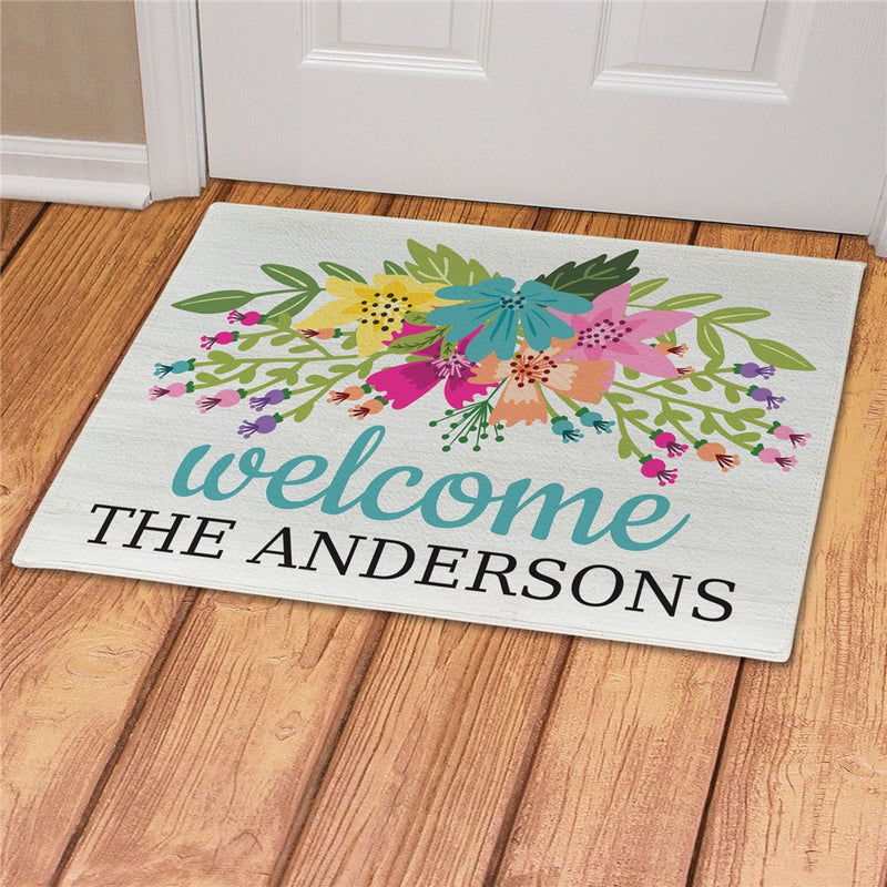 Floral Personalized Doormat - Custom Flower-Themed Entry Mat - LED Gift Works