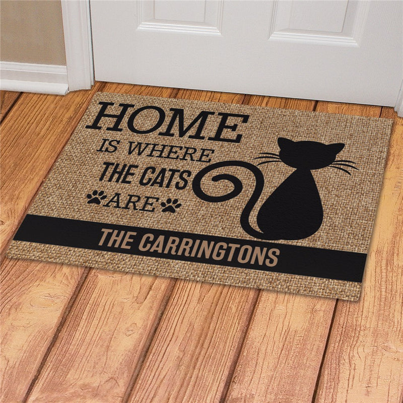 Home Is Where the Cats Are Personalized Doormat - Custom Cat Entry Mat - LED Gift Works