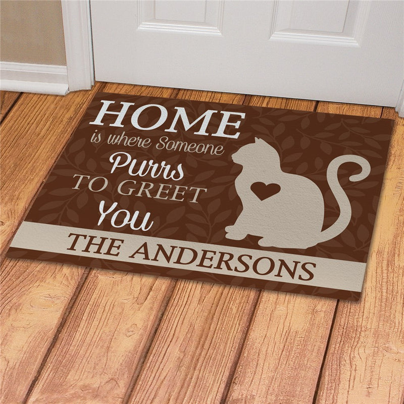Home Is Where Someone Purrs Personalized Doormat - Custom Cat Lover Mat - LED Gift Works