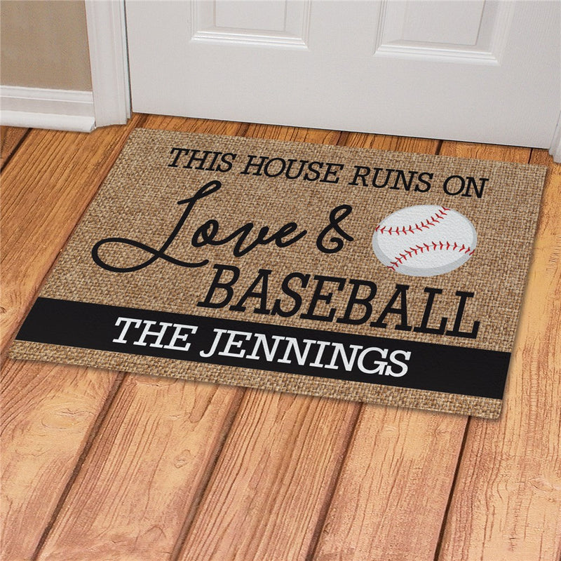 Love and Baseball Personalized Doormat - Custom Sports Family Mat - LED Gift Works