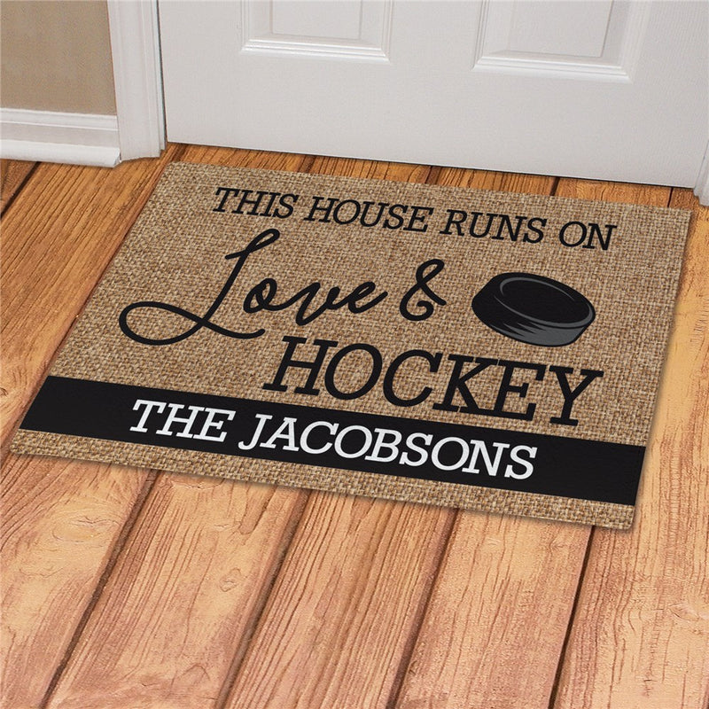Love and Hockey Personalized Doormat - Custom Sports Entry Mat - LED Gift Works