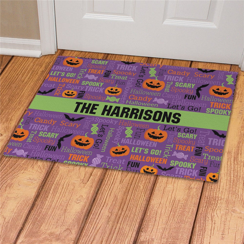 Halloween Pumpkins Bats Candy Word Art Personalized Doormat - Custom Entry Mat - LED Gift Works