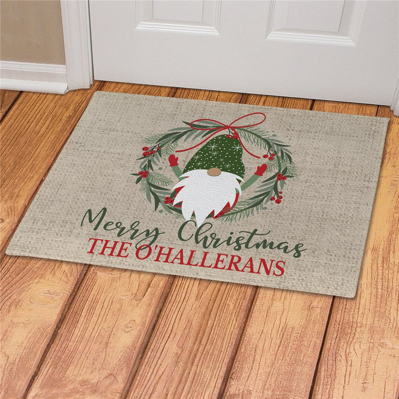 Burlap Gnome Merry Christmas Personalized Doormat - Custom Holiday Entry Mat - LED Gift Works