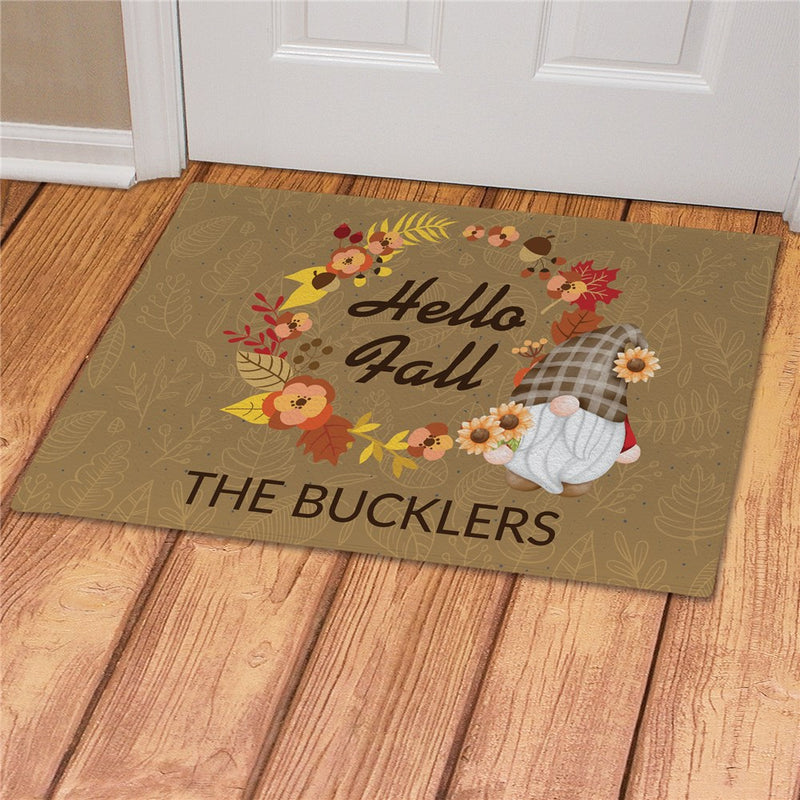 Hello Fall Gnome Personalized Doormat - Custom Seasonal Welcome Mat - LED Gift Works