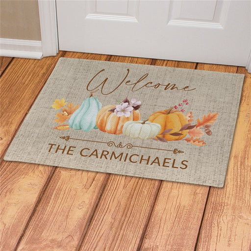 Neutral Pumpkins Personalized Doormat - Custom Fall Welcome Mat - Way Up Gifts