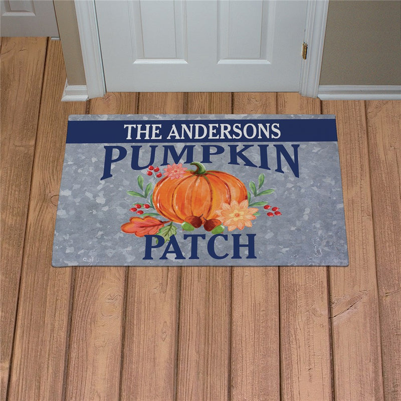 Watercolor Flowers & Pumpkin Personalized Doormat - Custom Fall Entry Mat - LED Gift Works