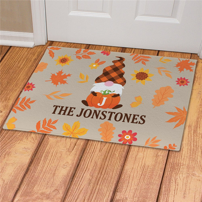 Fall Gnome Plaid Hat Personalized Doormat - Custom Autumn Entry Mat - LED Gift Works