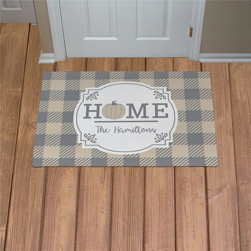 Home Pumpkin Plaid Personalized Doormat - Custom Fall Entry Mat - LED Gift Works