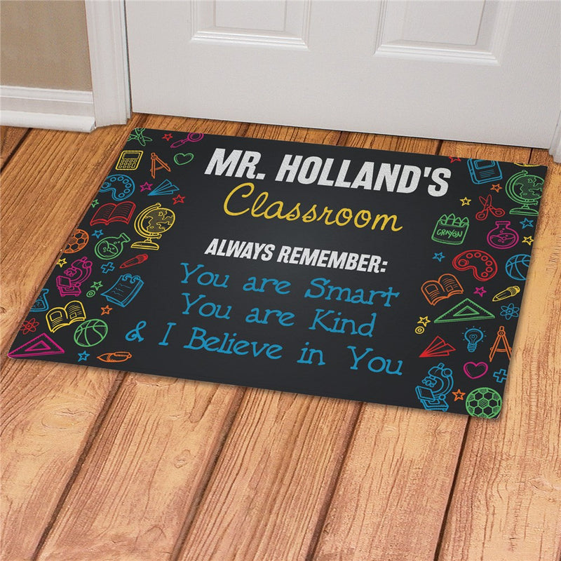 Colorful Classroom Doodles Personalized Doormat - Custom Teacher Entry Mat - LED Gift Works