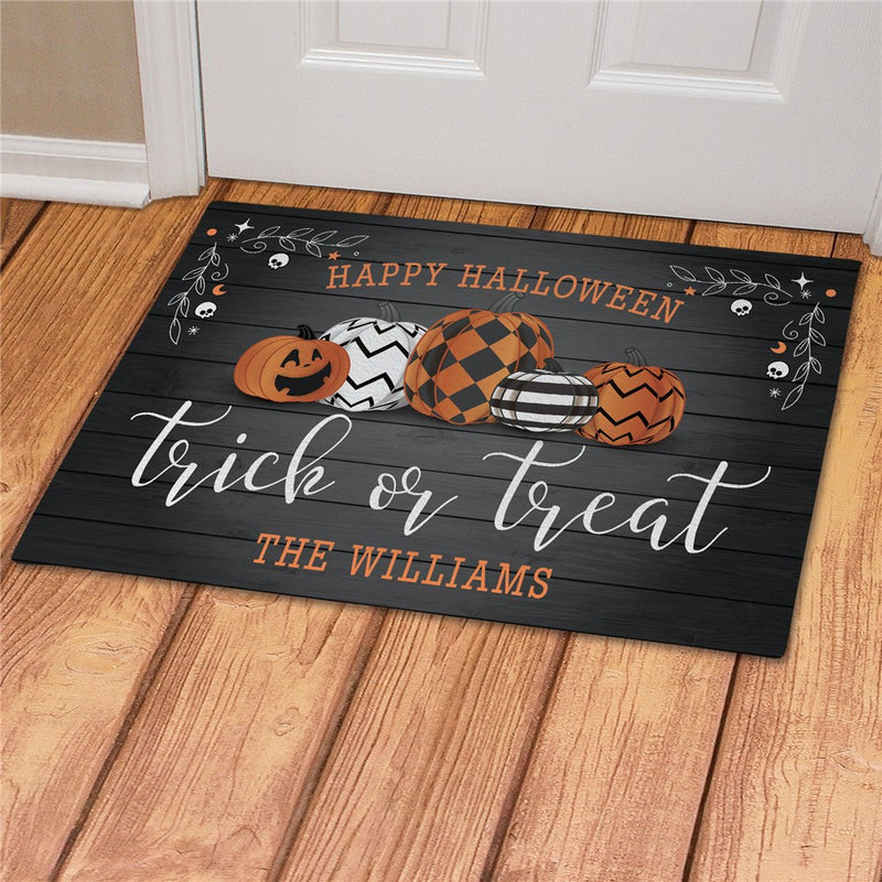 Trick or Treat with Pumpkins Personalized Doormat - Custom Halloween Entry Mat - LED Gift Works