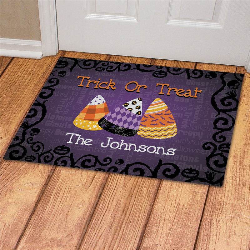 Candy Corn Patterned Personalized Doormat - Custom Halloween Mat - LED Gift Works
