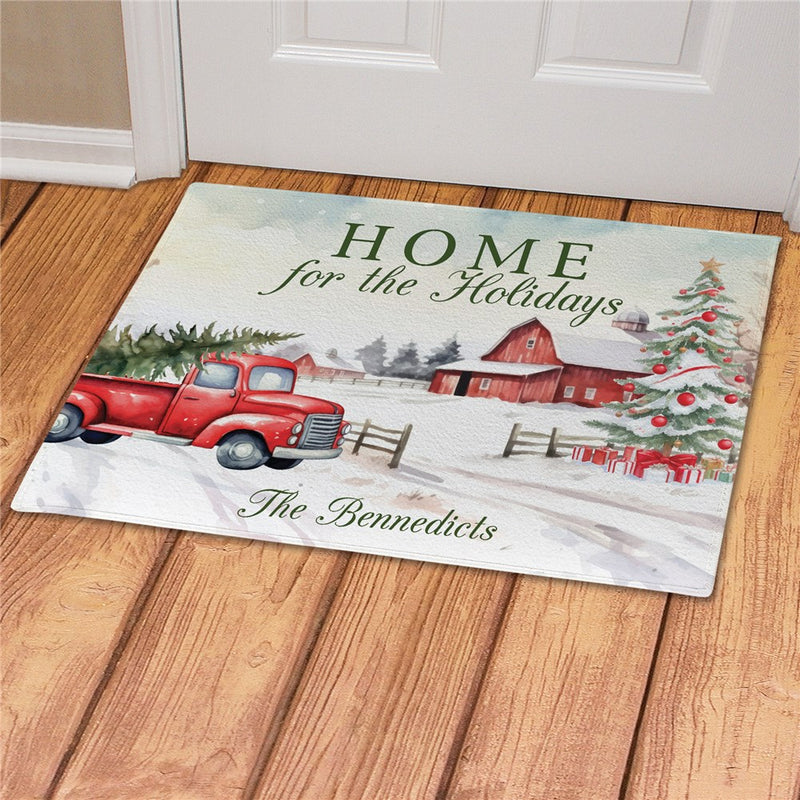Red Truck Country Christmas Personalized Doormat - Custom Rustic Mat - LED Gift Works