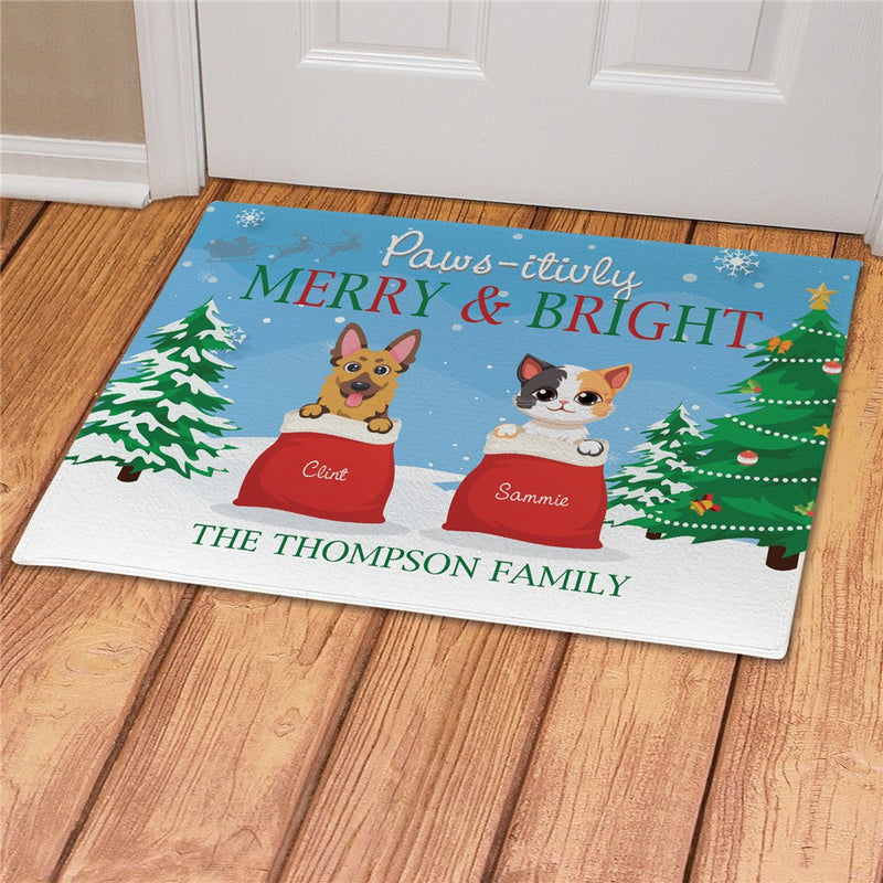 Pets in Santa Bag Personalized Doormat - Custom Holiday Pet Entry Mat - LED Gift Works
