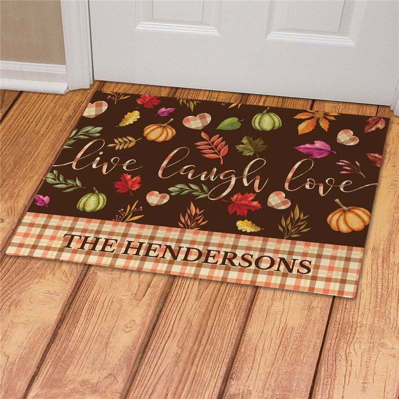 Live Laugh Love Fall Icons Personalized Doormat - Custom Autumn Entry Mat - LED Gift Works