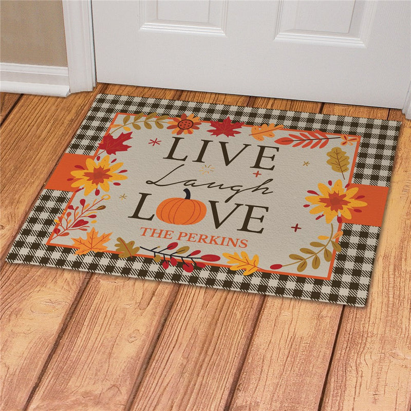 Live Laugh Love Pumpkin Personalized Doormat - Custom Fall Welcome Mat - LED Gift Works